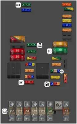 Lado izquierdo del compartimento del motor [con 30 fusibles enchufables], en la caja de fusibles baja