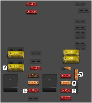 Dotación de fusibles parte izquierda del compartimiento del motor.