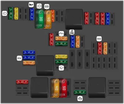 Distribución de fusibles en el vano motor, versión 1