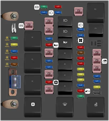 CAJA DE FUSIBLES EN EL MOTOR (Motor Diésel de Inyección Directa)