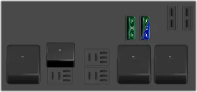 Fusibles automáticos, debajo del panel frontal a la izquierda