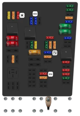 Panel de Fusibles del Motor (versión B, Caja Alta)
